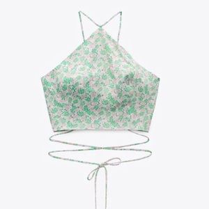 Zara Floral Print Cropped Criss-Cross Halter Top